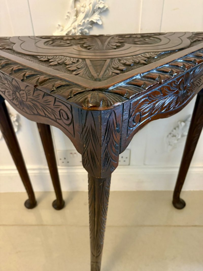 Antique Rare George III Carved Mahogany Folding Corner Table - Image 10